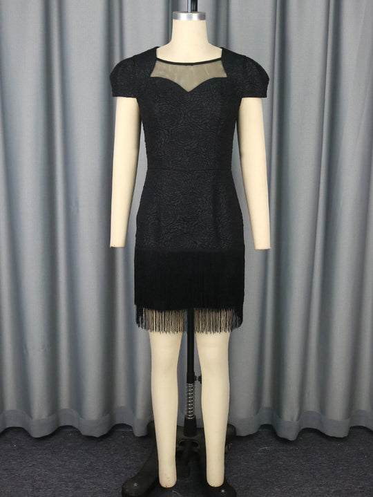 Damen Glamouröses Kleid mit Fransen und transparentem Detail R&B