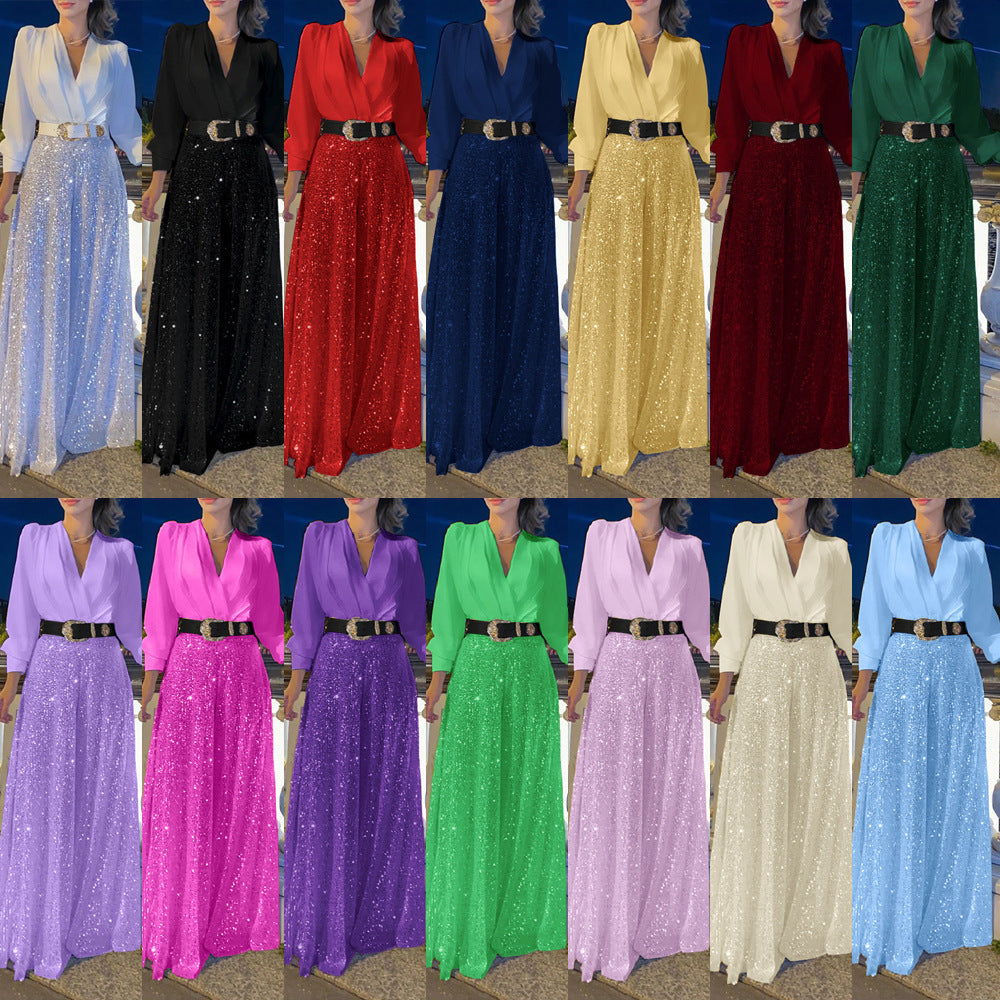 Damen Funkelndes Abendkleid mit elegantem Oberteil und glitzerndem Rock R&B