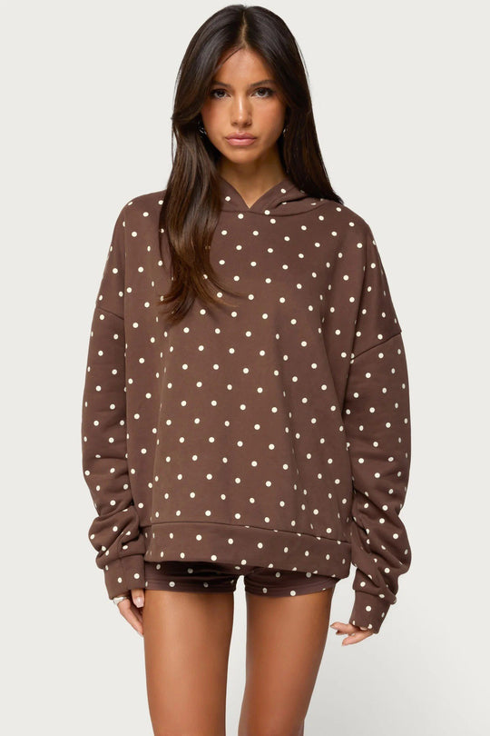 Damen nan gepunktetes Komfort-Set mit Kapuzensweatshirt, Kängurutasche und Shorts R&B