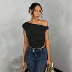 Damen Asymmetrisches Crop-Top mit elegantem Wellendesign und raffiniertem Schnitt R&B