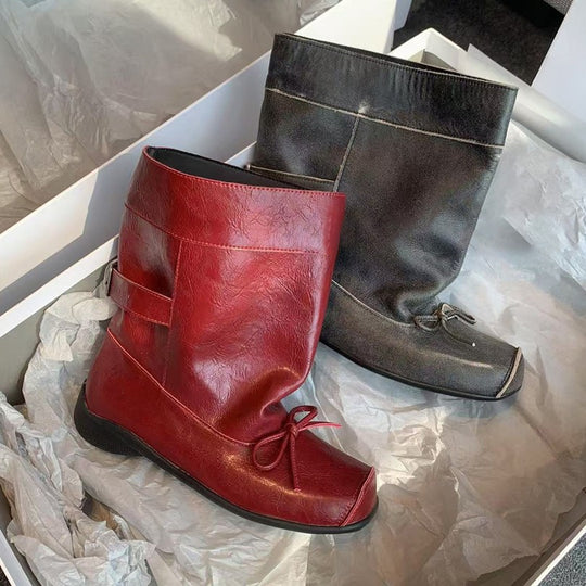 Damen modische Stiefeletten mit einzigartigem Schnitt und praktischem Riemen R&B