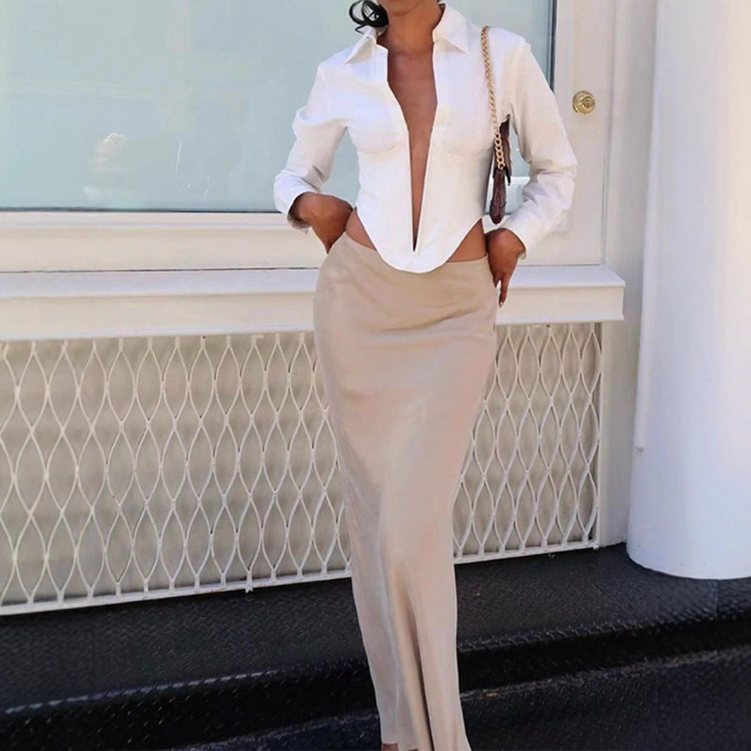 Damen Blusenbody mit tiefem V-Ausschnitt und tailliertem Schnitt R&B