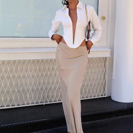 Damen Blusenbody mit tiefem V-Ausschnitt und tailliertem Schnitt R&B