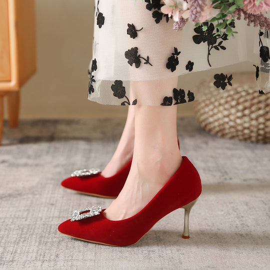 Damen elegante Spitzenpumps mit funkelndem Strassakzent R&B