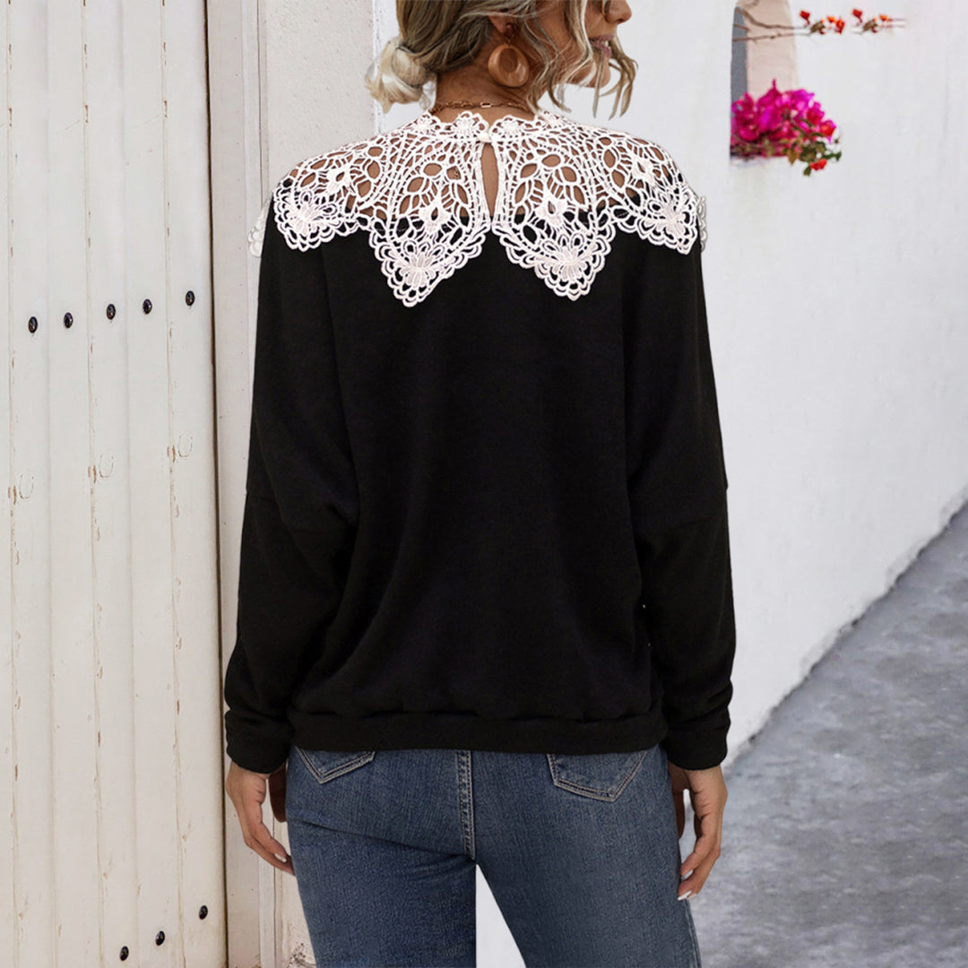 Damen Sweatshirt mit dekorativem Spitzenkragen und lässigem Schnitt R&B