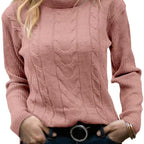 Damen Strickpullover mit Stehkragen und Zopfmuster R&B