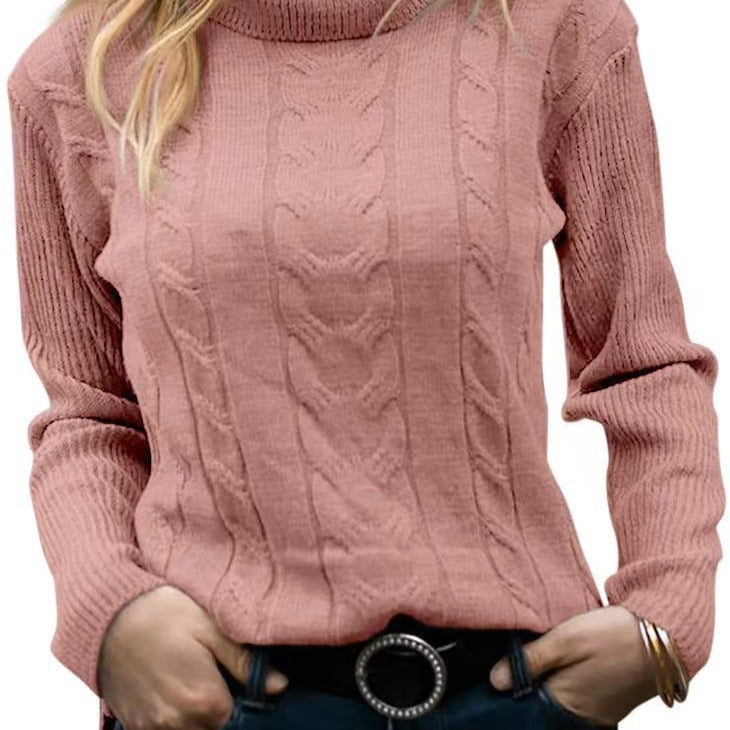 Damen Strickpullover mit Stehkragen und Zopfmuster R&B