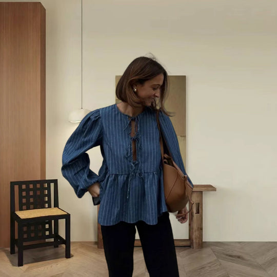 Damen Lässige Bluse mit voluminösen Ärmeln und Figurnähten R&B