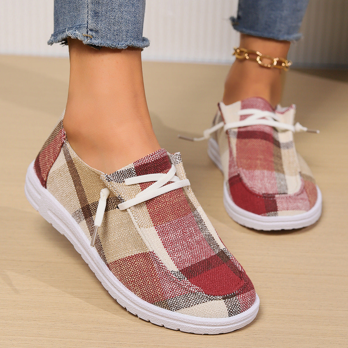 Damen Casual Sneakers im modischen Karomuster R&B