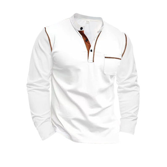 Herren Langarm-Henley-Shirt mit modischen Kontrastdetails R&B