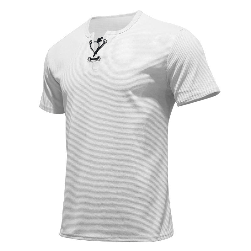 Herren nan Kurzarmshirt mit Schnürkragen, Metallösen und feinem Strukturjersey R&B