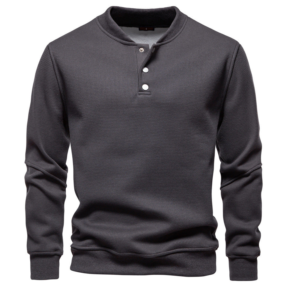 Herren nan Waffelstruktur-Henley-Pullover mit kurzem Druckknopfverschluss und Rippbündchen R&B