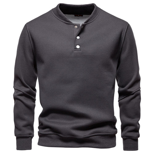 Herren nan Waffelstruktur-Henley-Pullover mit kurzem Druckknopfverschluss und Rippbündchen R&B