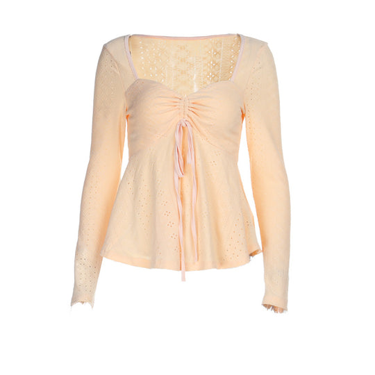 Damen Rüschenshirt mit tiefem Herz-Ausschnitt und verspieltem eleganten Design R&B