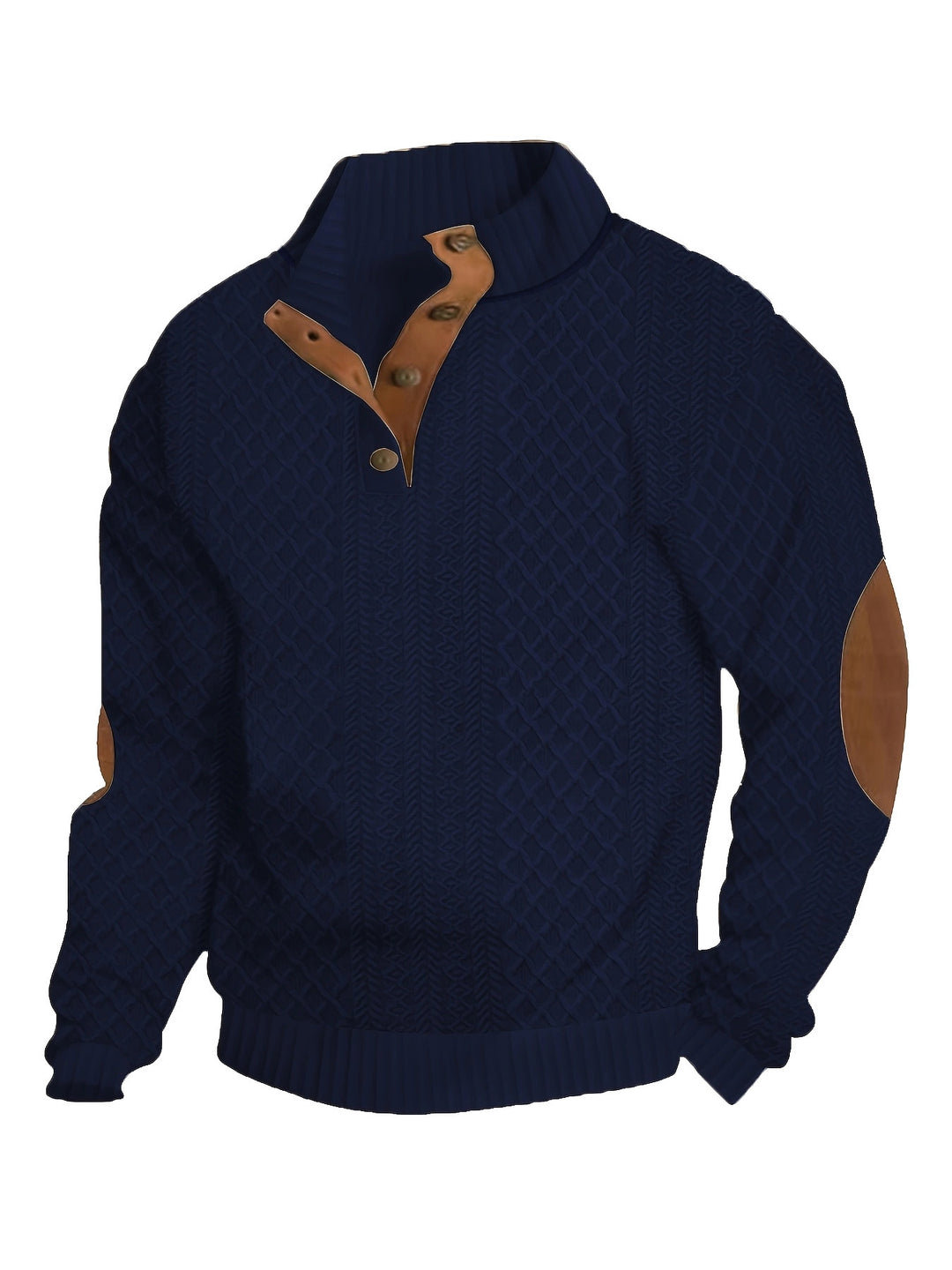 Herren nan Grobstrickpullover mit Stehkragen Lederbesatz und Ellenbogenauflagen R&B