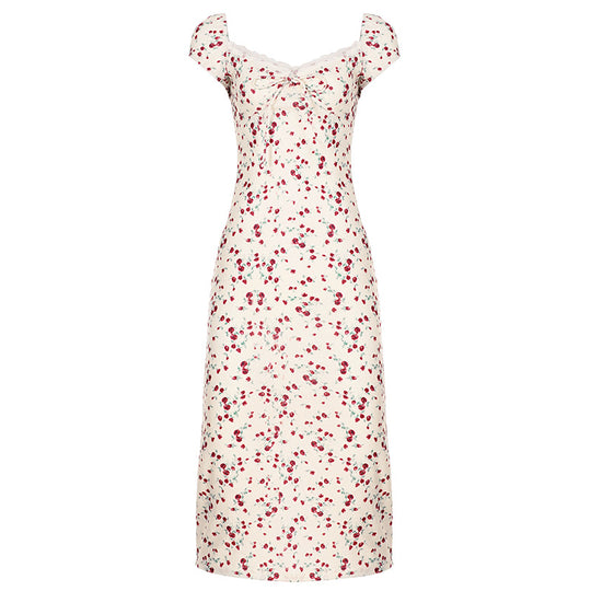 Damen Midikleid mit verspieltem Blumendruck und bindbaren Trägern R&B