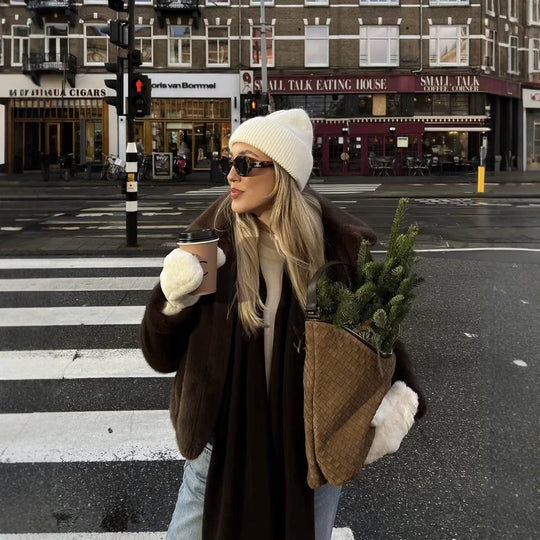 Damen Kunstpelzjacke mit elegantem Kragen und modischem Schnitt R&B