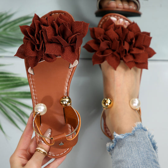 Damen komfortable Sandalen mit dekorativen Blumen-Applikationen R&B