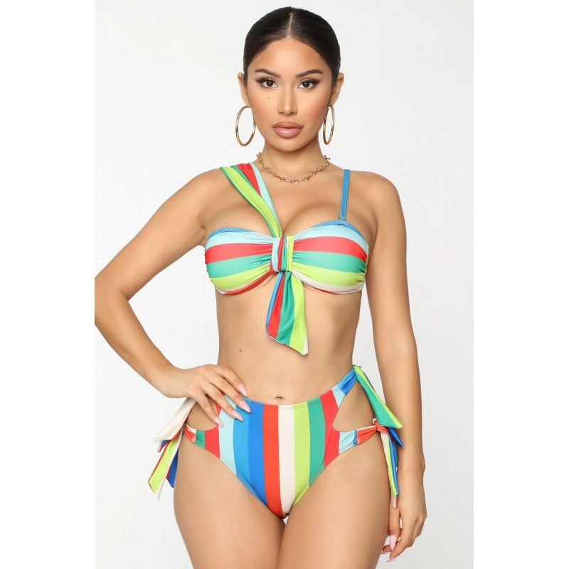 Damen Bikini-Set mit Hochgeschnittenem Design und Verspieltem Schleifenverschluss R&B