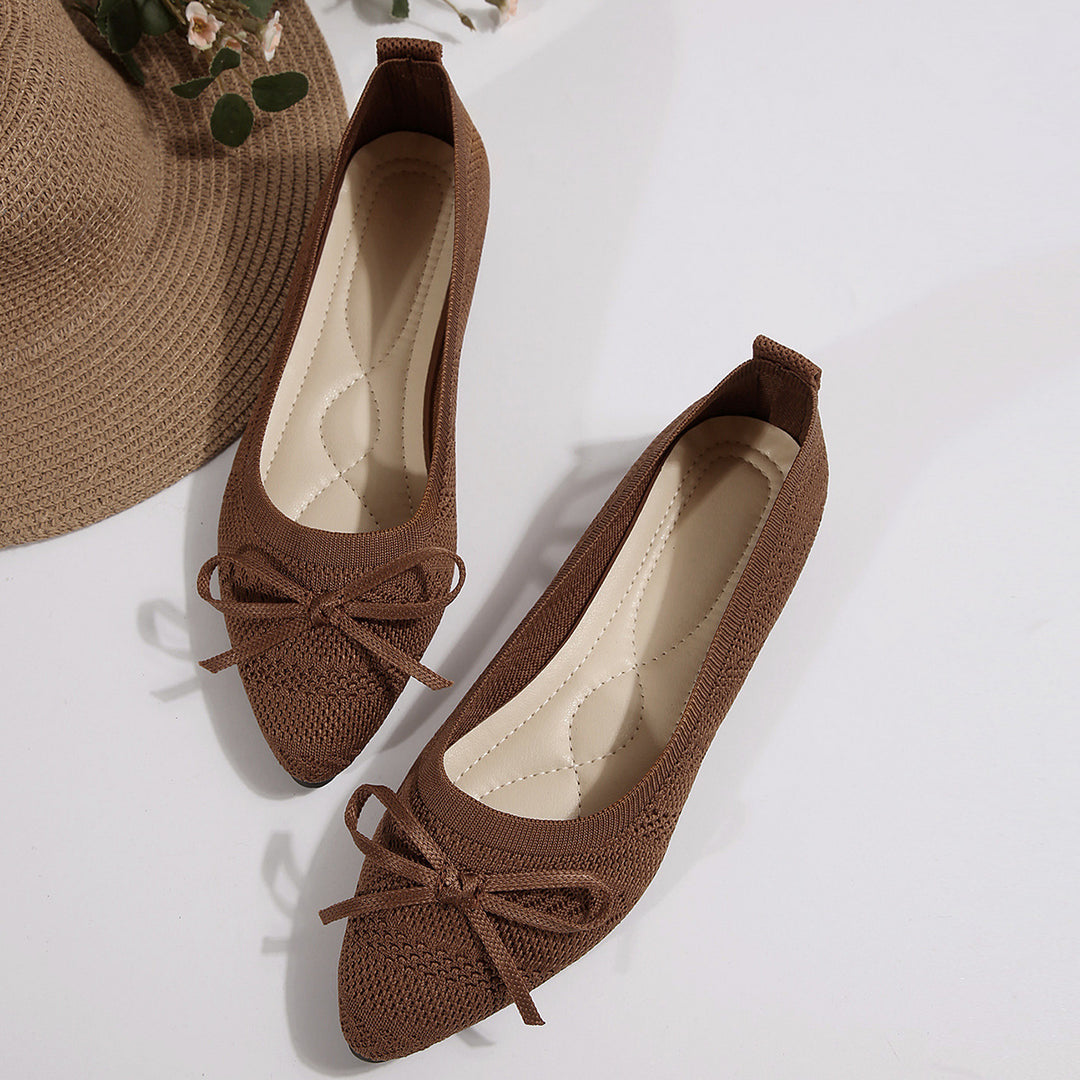 Damen elastische Ballerinas mit modischem Schleifenakzent R&B