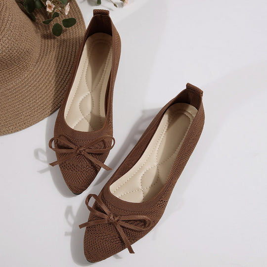 Damen elastische Ballerinas mit modischem Schleifenakzent R&B