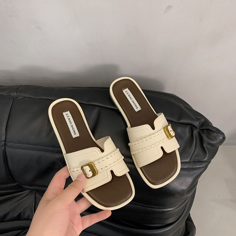Damen modische Slippers mit geschmeidigem Obermaterial und eleganter Schnalle EB