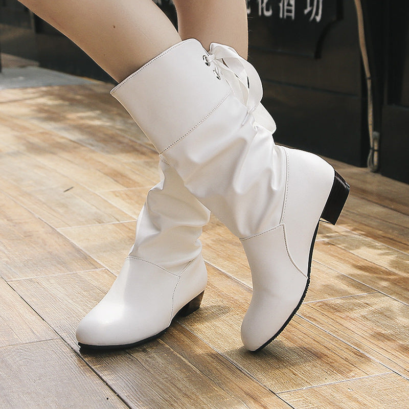 Damen elegante Stiefel mit modischem Raffungseffekt und verspieltem Schleifendetail R&B