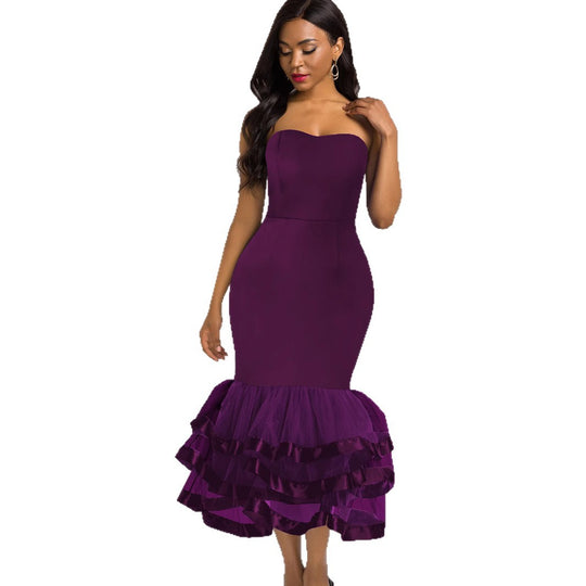 Damen Strapless Kleid mit voluminösem Rüschenrock R&B