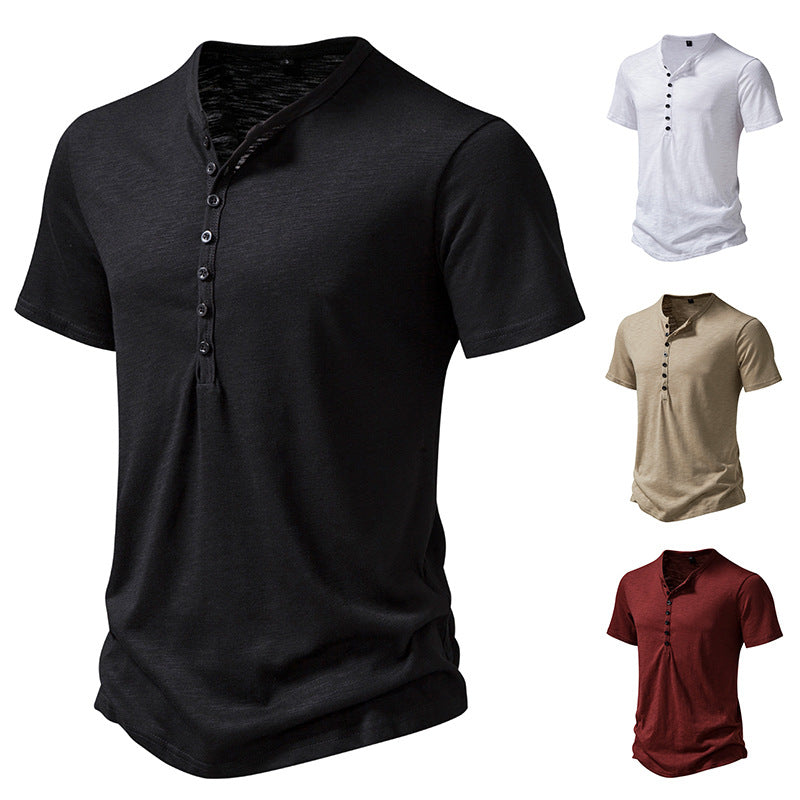 Herren Kurzarm Henley-Shirt mit dekorativer Knopfleiste