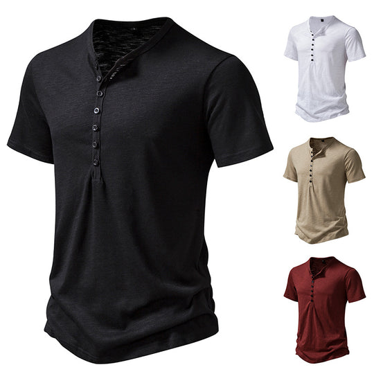 Herren Kurzarm Henley-Shirt mit dekorativer Knopfleiste R&B