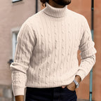 Herren nan gerippter Rollkragenpullover mit Zopfmuster und körpernaher Slim-Fit-Silhouette R&B