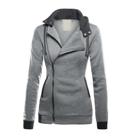 Damen sportliche Übergangsjacke mit asymmetrischem Reißverschluss und Kapuze R&B