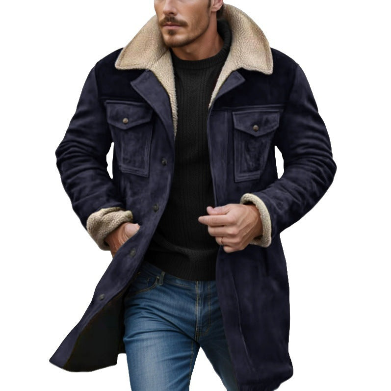Herren Suede-Langjacke mit Teddy-Futter und praktischen Taschen R&B