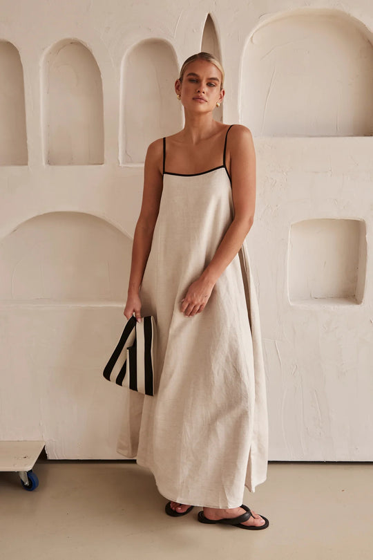 Damen luftiges Maxikleid mit feinen Trägern und sorgenlosem Schnitt R&B
