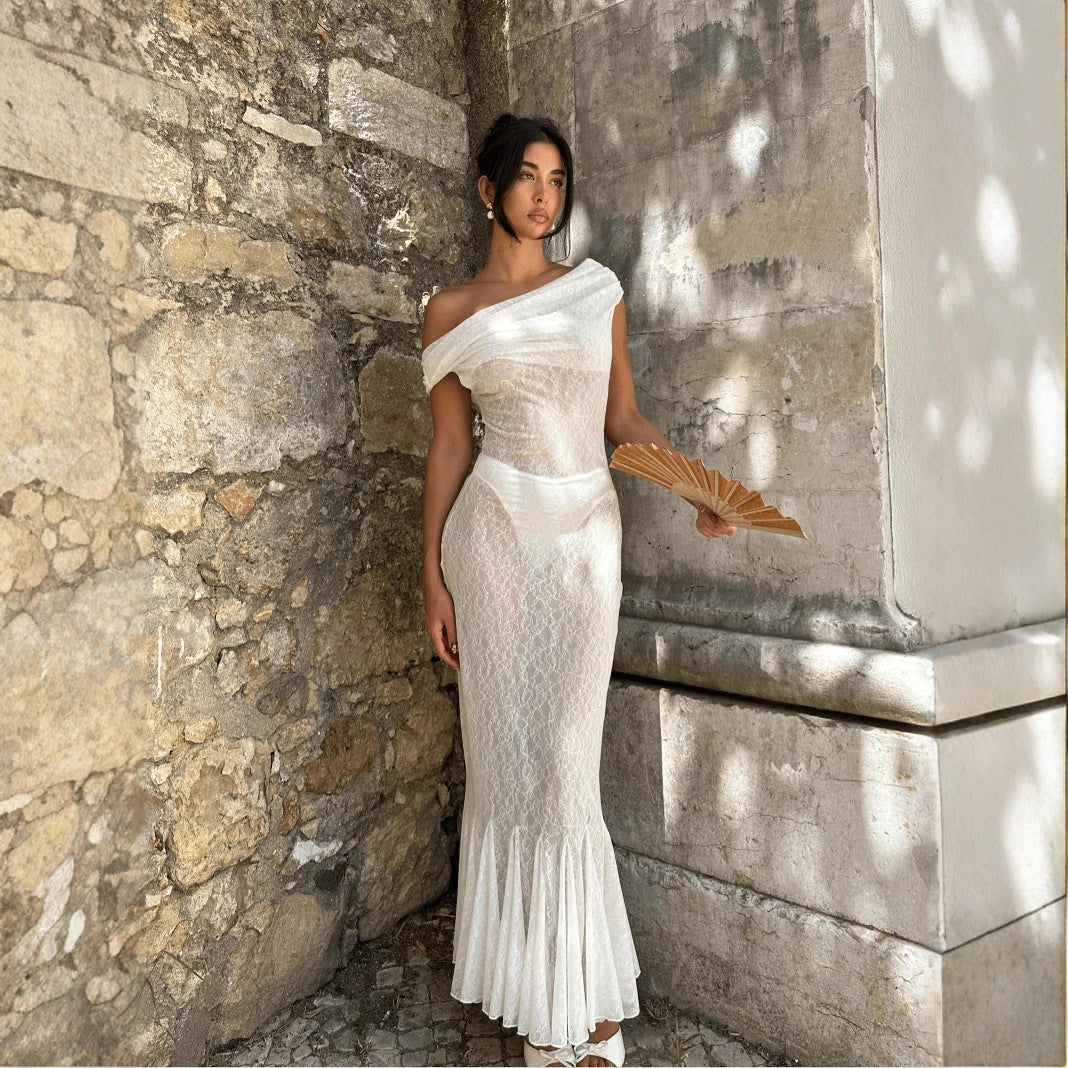Damen Elegantes Maxikleid mit Off-Shoulder Design R&B