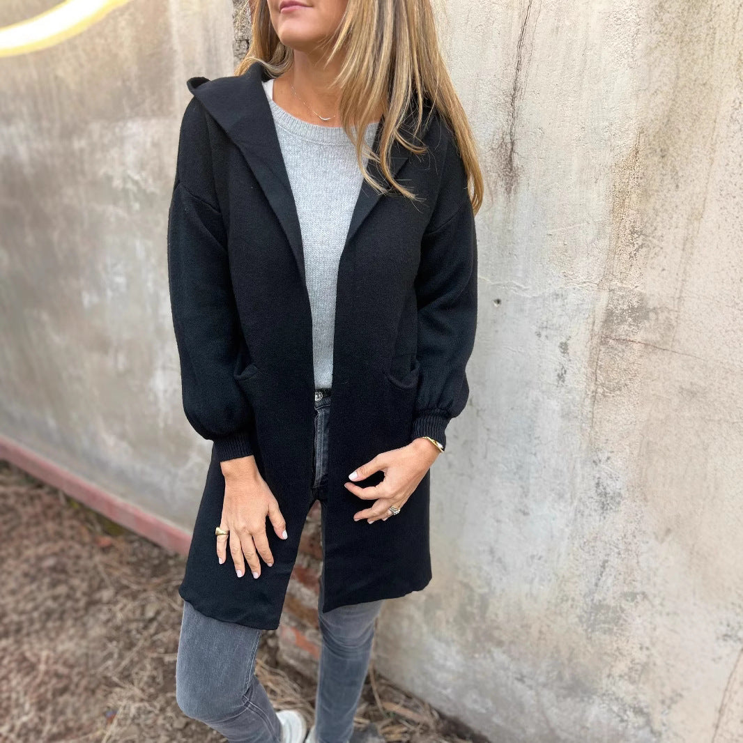 Damen Langärmlige Strickjacke mit Kapuze