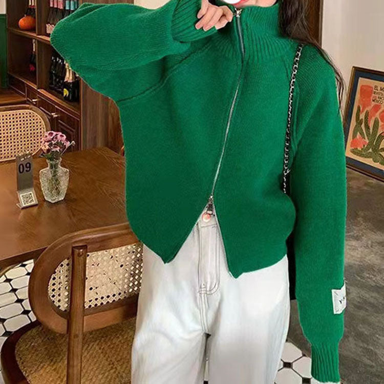 Damen Strickjacke mit hochwertigem Reißverschluss und Stehkragen R&B