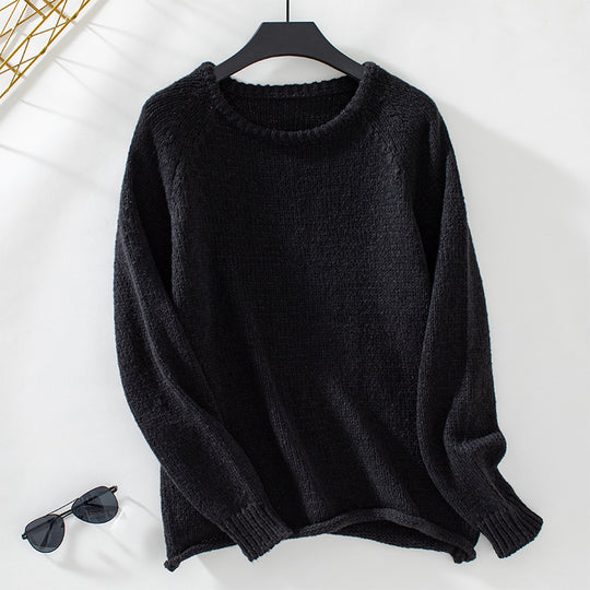 Damen gemütlicher Strickpullover mit weitem Schnitt und Rundhalsausschnitt R&B