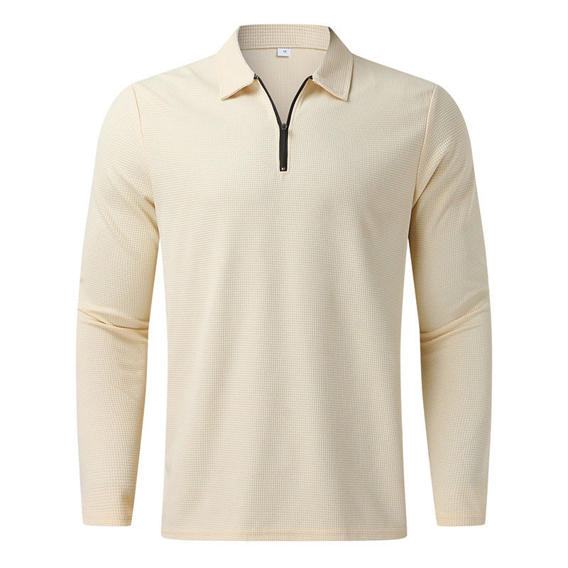 Herren Sportliches Langarm-Henley-Shirt mit Reißverschluss und strukturierter Oberfläche R&B