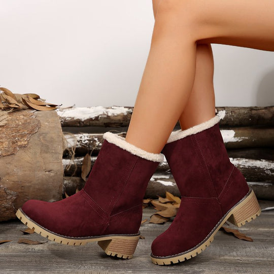 Damen warme Stiefeletten mit flauschigem Schafsfellkragen R&B