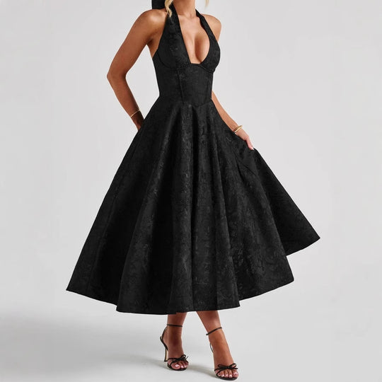 Damen Elegantes Halterneck-Ballkleid mit fließendem Rock R&B