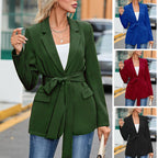 Damen eleganter Blazer mit Taillengürtel und Taschen