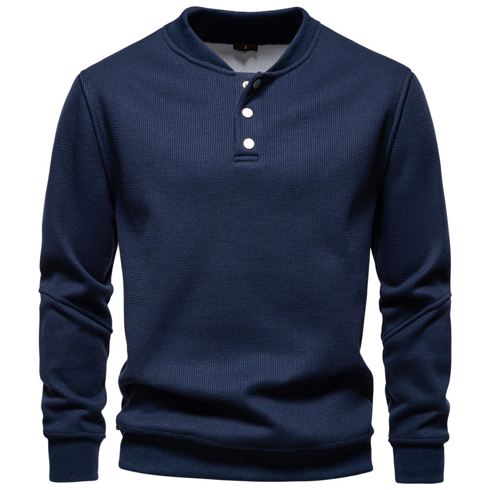 Herren nan Waffelstruktur-Henley-Pullover mit kurzem Druckknopfverschluss und Rippbündchen R&B