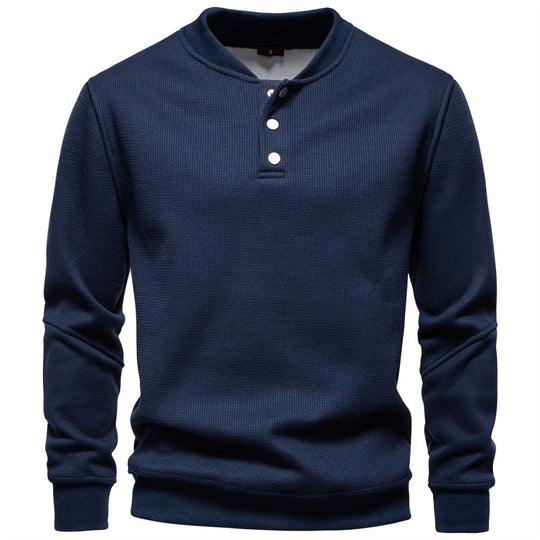 Herren nan Waffelstruktur-Henley-Pullover mit kurzem Druckknopfverschluss und Rippbündchen R&B