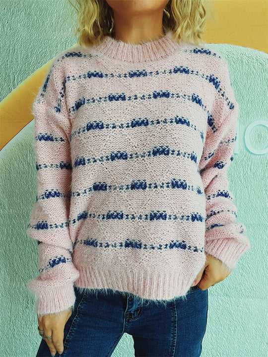 Damen Pullover mit weichem Mohair-Material und modernem Streifenmuster R&B