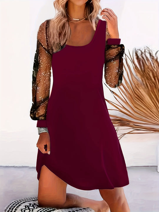 Damen Midi-Kleid mit transparenten Puffärmeln und eleganter Silhouette R&B