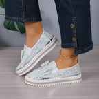 Damen modische Slip-On Sneakers mit glitzerndem Design und auffälliger Schleifenapplikation R&B