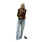 Damen elegante Blazerjacke mit doppeltem Knopfverschluss und sanften Glanzeffekten R&B