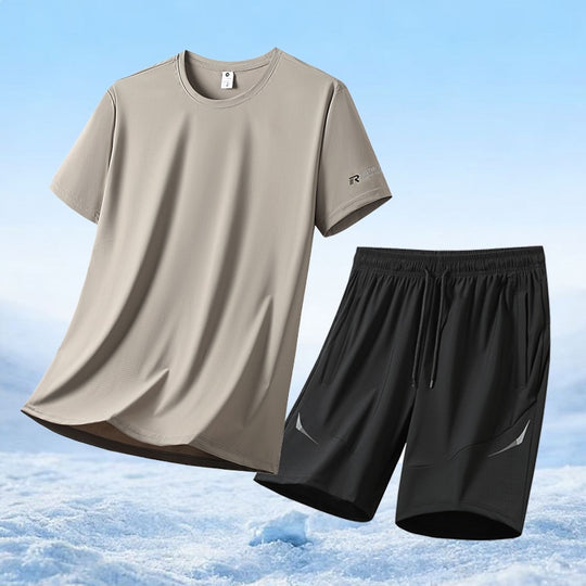 Herren nan atmungsaktives Funktionsshirt und elastische Laufshorts Sportset R&B