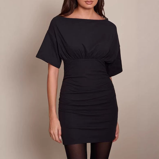 Damen figurbetontes Wickelkleid mit Raffungen und weiten Ärmeln R&B